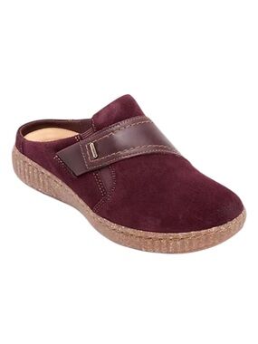 Clarks Collection Caroline Bay Suede Slip-On Clogs - Wine/Burgundy - Size 7
